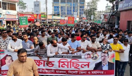 চট্টগ্রামে শিক্ষার্থীদের ওপর হামলার প্রতিবাদে সিলেটে ছাত্রদলের বিক্ষোভ